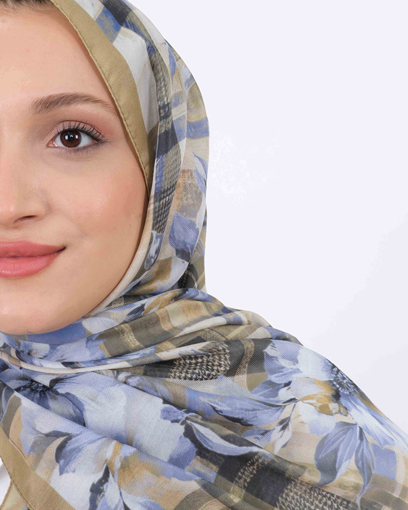 Soft Şal D062 Açık Haki, çiçekli desenli, 75 × 185 cm şal – görsel 4