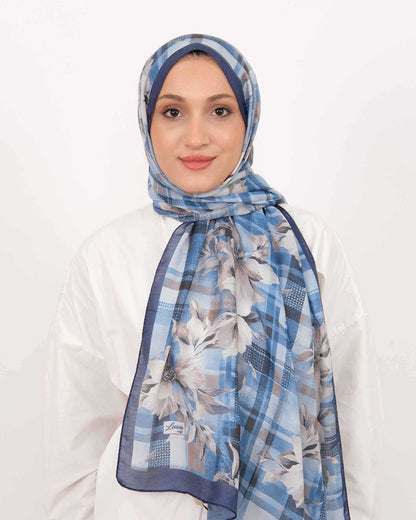 Soft Şal D062 Lacivert, çiçekli desenli, 75 × 185 cm şal – görsel 2