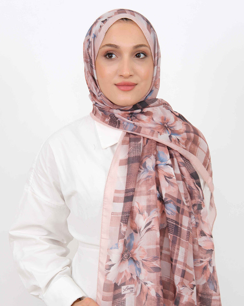 Soft Şal D062 Pudra, çiçekli desenli, 75 × 185 cm şal – görsel 1