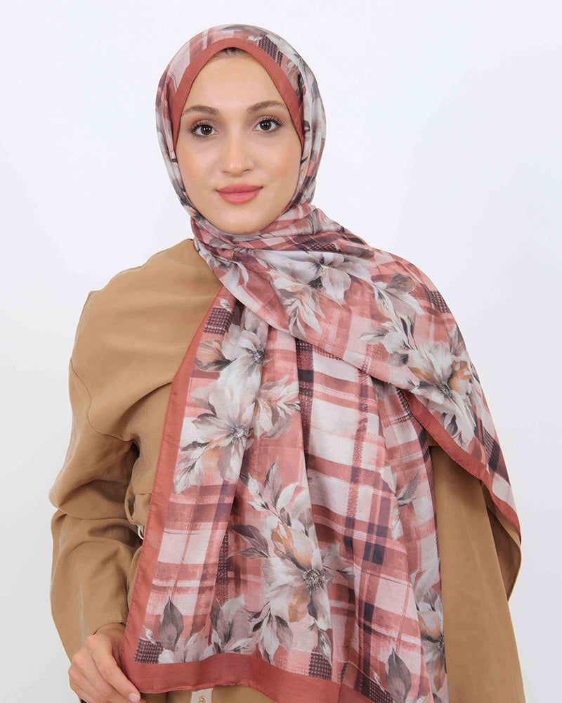 Soft Şal D062 Kiremit, çiçekli desenli, 75 × 185 cm şal – görsel 2