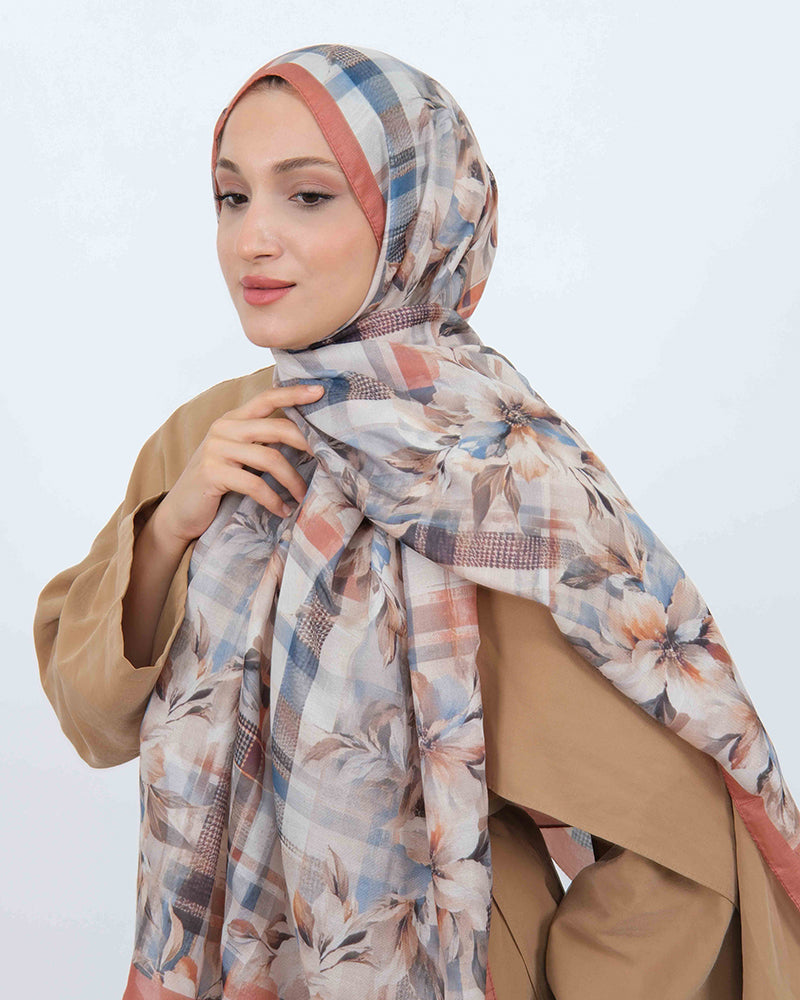 Soft Şal D062 Somon, çiçekli desenli, 75 × 185 cm şal – görsel 1