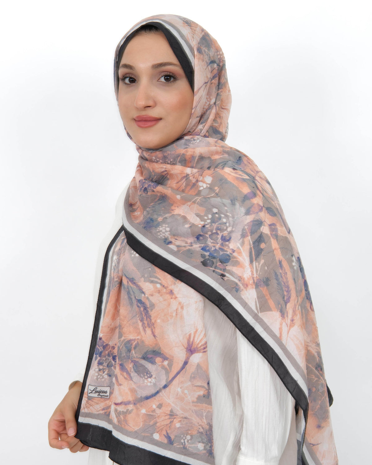 Soft Bambu Kraş Şal D050 Siyah-Gri, çiçekli desenli, 75 × 185 cm şal – görsel 2