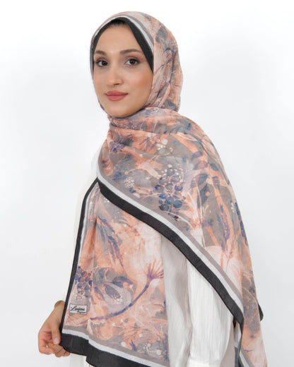 Soft Bambu Kraş Şal D050 Siyah-Gri, çiçekli desenli, 75 × 185 cm şal – görsel 2