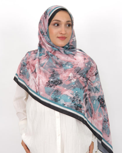 Soft Bambu Kraş Şal D050 Siyah-Beyaz, çiçekli desenli, 75 × 185 cm şal – görsel 4