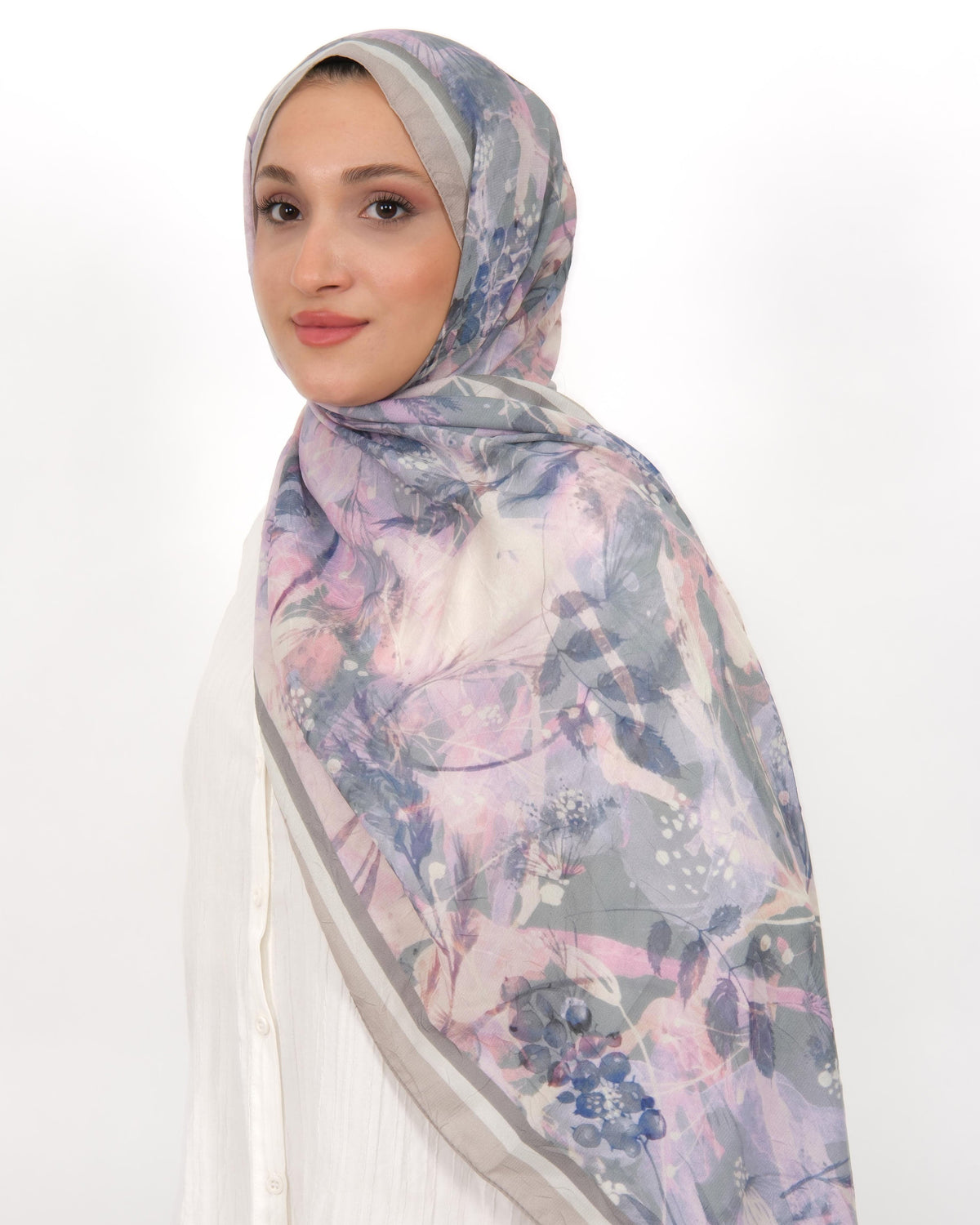 Soft Bambu Kraş Şal D050 Taş Rengi, çiçekli desenli, 75 × 185 cm şal – görsel 2