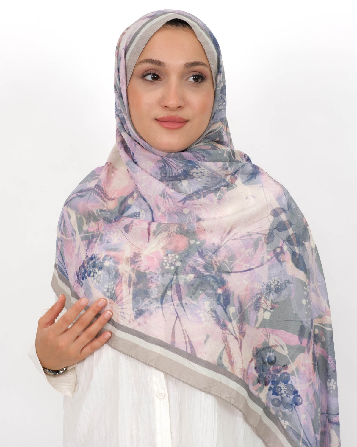 Soft Bambu Kraş Şal D050 Taş Rengi, çiçekli desenli, 75 × 185 cm şal – görsel 3