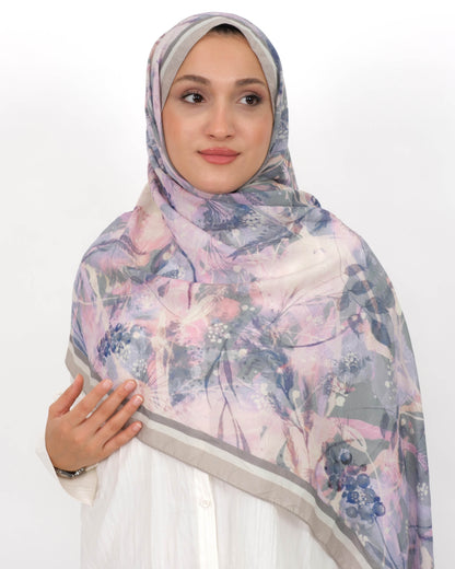 Soft Bambu Kraş Şal D050 Taş Rengi, çiçekli desenli, 75 × 185 cm şal – görsel 3