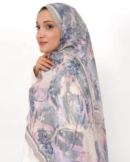 Soft Bambu Kraş Şal D050 Taş Rengi, çiçekli desenli, 75 × 185 cm şal – görsel 1