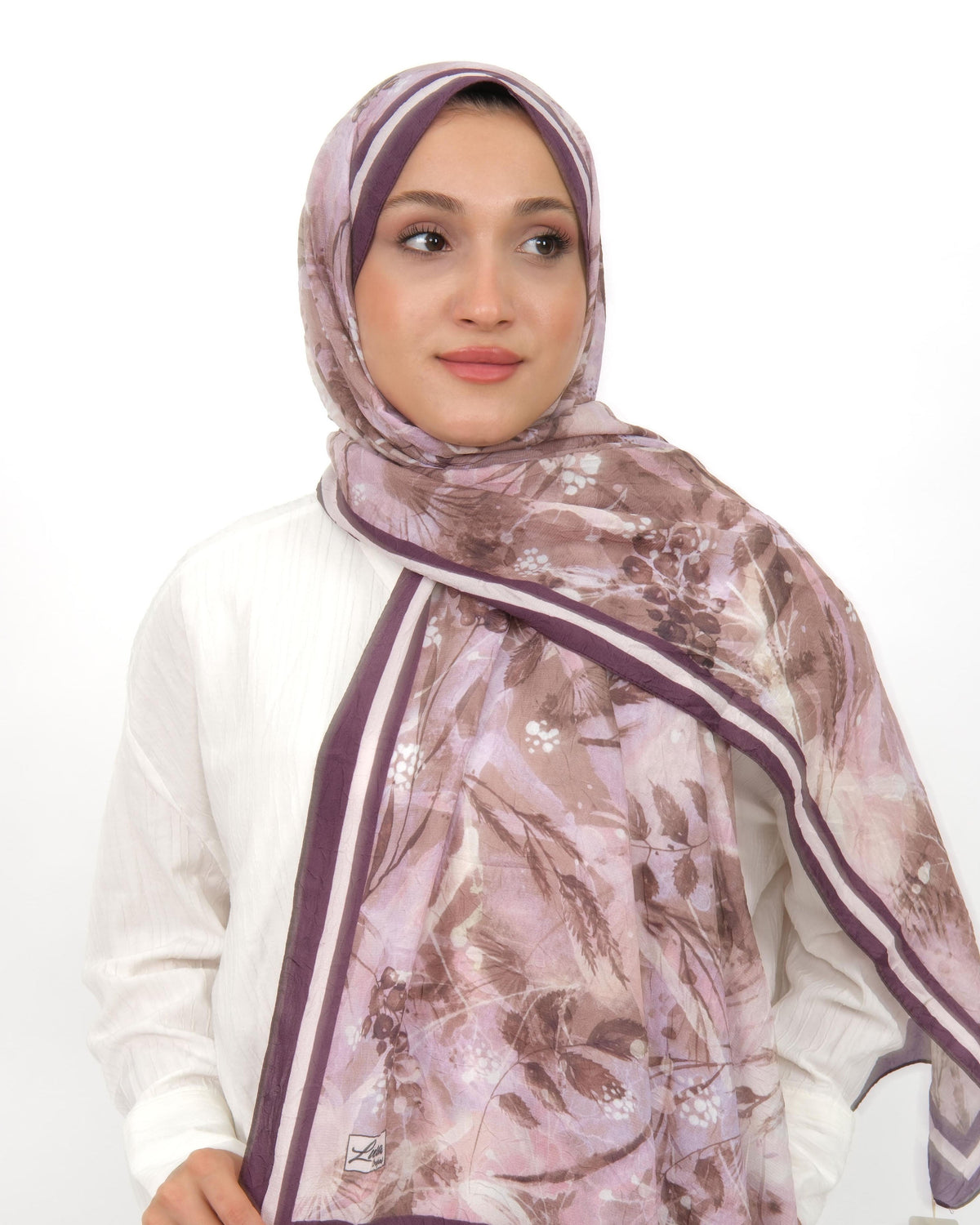 Soft Bambu Kraş Şal D050 Mürdüm, çiçekli desenli, 75 × 185 cm şal – görsel 2