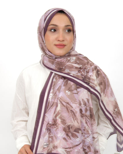 Soft Bambu Kraş Şal D050 Mürdüm, çiçekli desenli, 75 × 185 cm şal – görsel 2