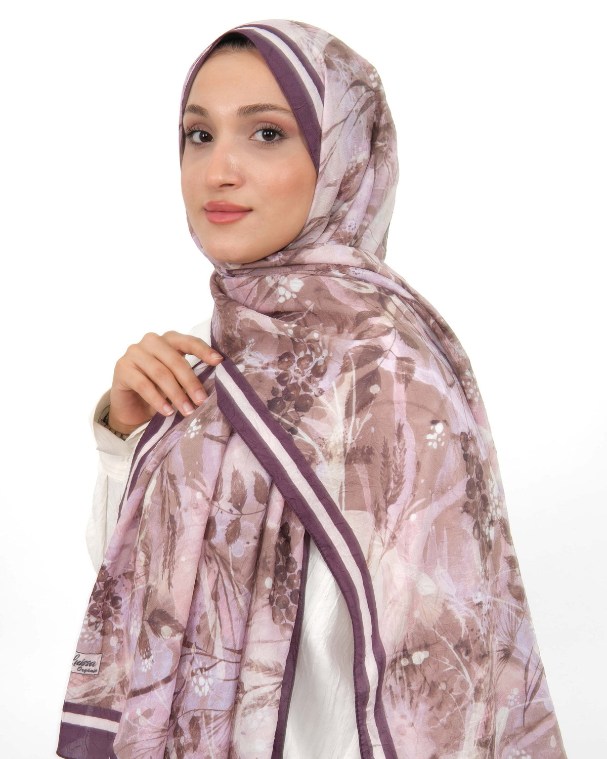 Soft Bambu Kraş Şal D050 Mürdüm, çiçekli desenli, 75 × 185 cm şal – görsel 3
