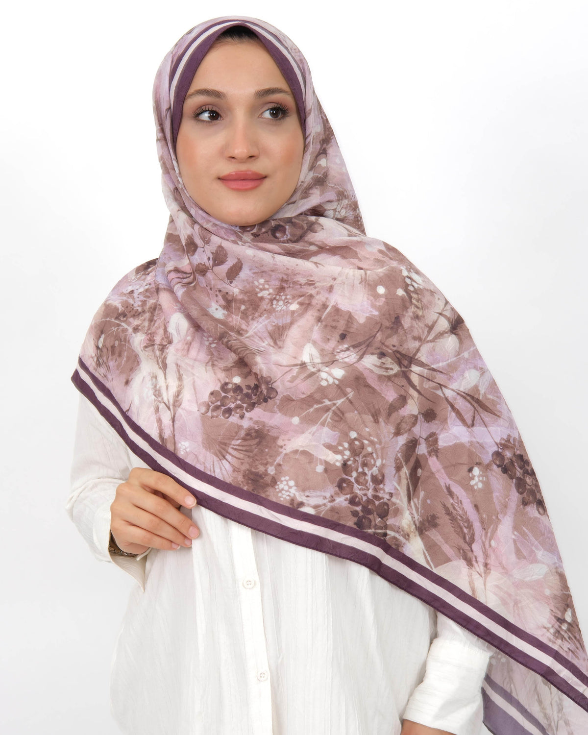 Soft Bambu Kraş Şal D050 Mürdüm, çiçekli desenli, 75 × 185 cm şal – görsel 1