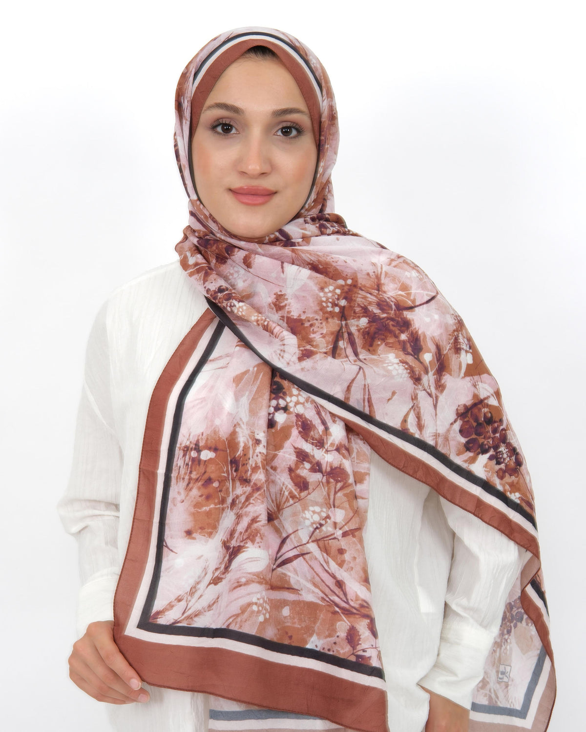 Soft Bambu Kraş Şal D050 Hardal, çiçekli desenli, 75 × 185 cm şal – görsel 2