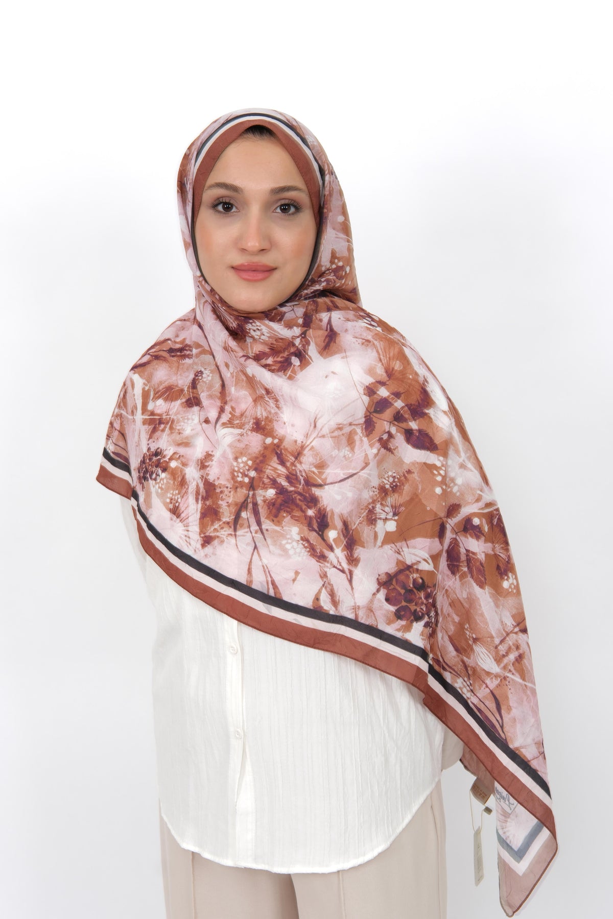 Soft Bambu Kraş Şal D050 Hardal, çiçekli desenli, 75 × 185 cm şal – görsel 1