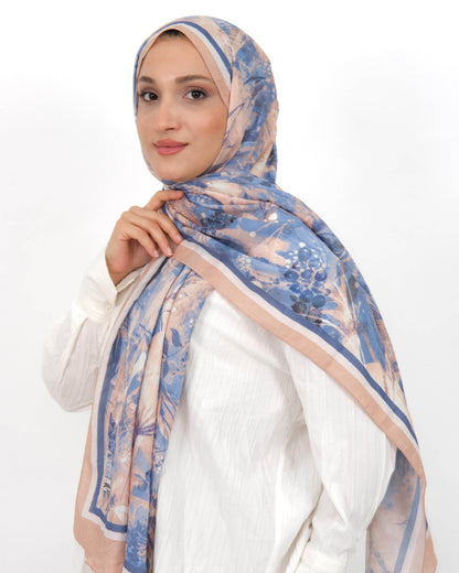 Soft Bambu Kraş Şal D050 Bej, çiçekli desenli, 75 × 185 cm şal – görsel 1