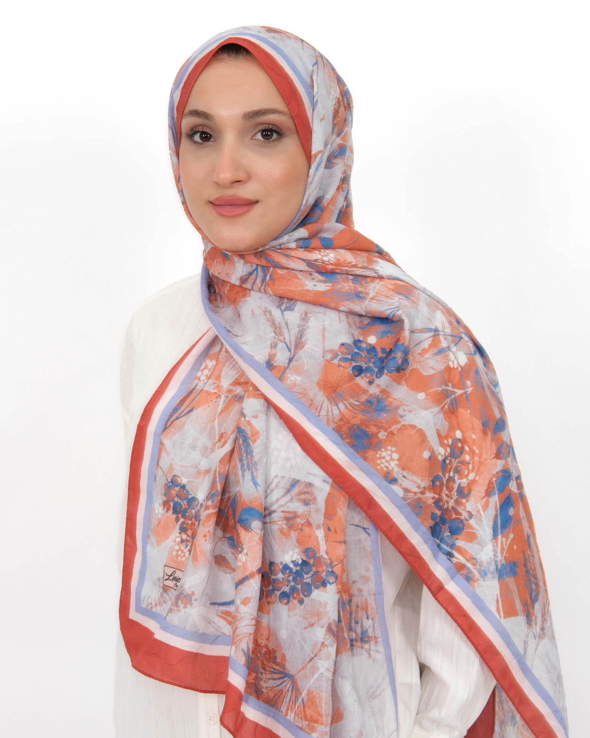Soft Bambu Kraş Şal D050 Kiremit, çiçekli desenli, 75 × 185 cm şal – görsel 2