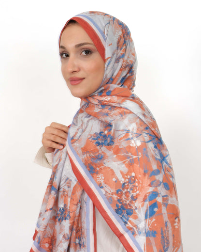 Soft Bambu Kraş Şal D050 Kiremit, çiçekli desenli, 75 × 185 cm şal – görsel 3