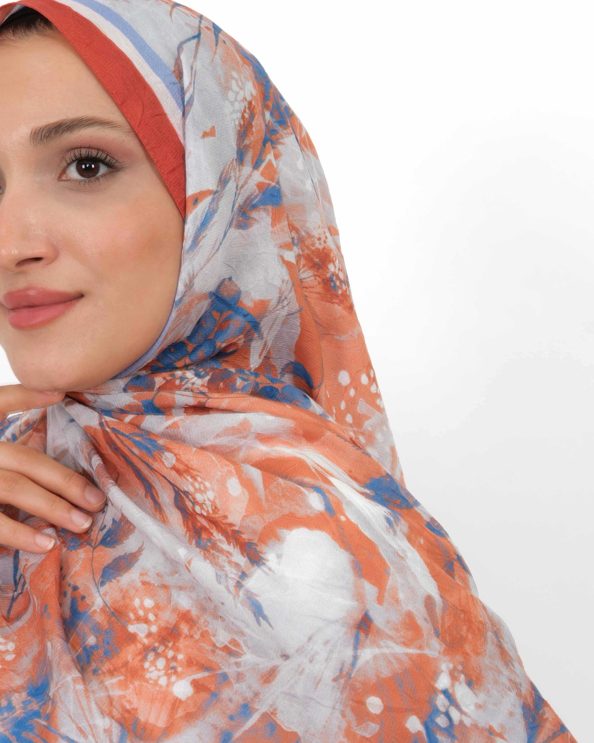 Soft Bambu Kraş Şal D050 Kiremit, çiçekli desenli, 75 × 185 cm şal – görsel 1