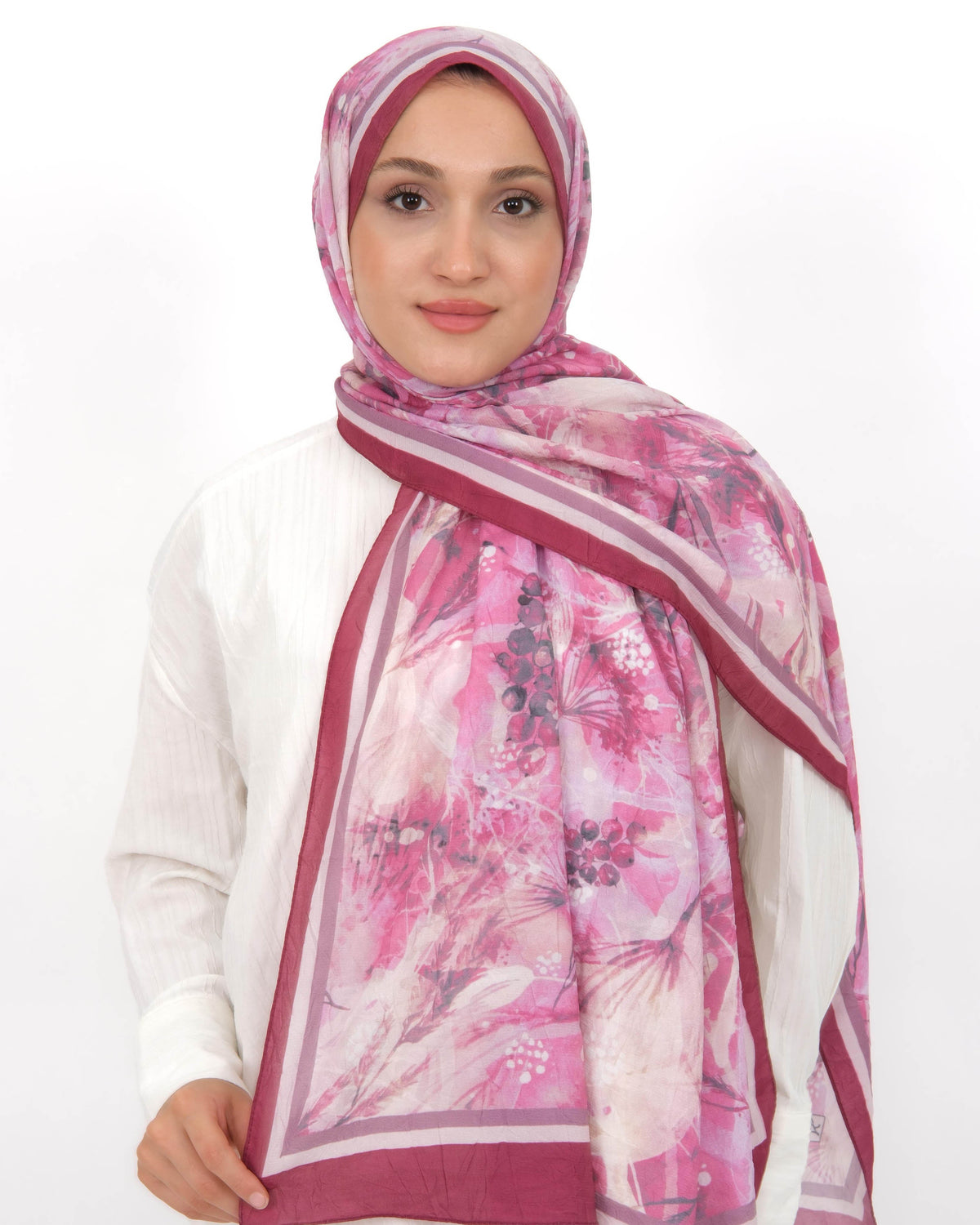 Soft Bambu Kraş Şal D050 Bordo, çiçekli desenli, 75 × 185 cm şal – görsel 2