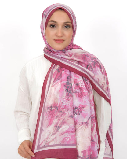 Soft Bambu Kraş Şal D050 Bordo, çiçekli desenli, 75 × 185 cm şal – görsel 2