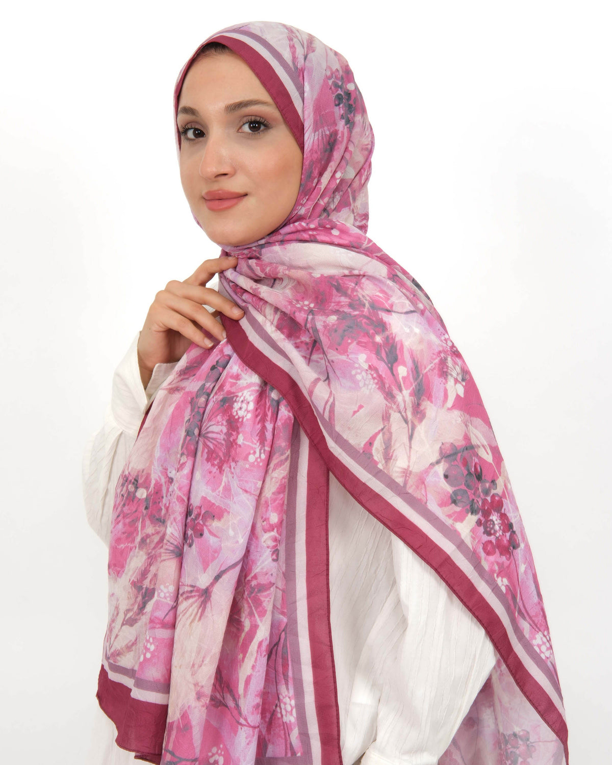 Soft Bambu Kraş Şal D050 Bordo, çiçekli desenli, 75 × 185 cm şal – görsel 1