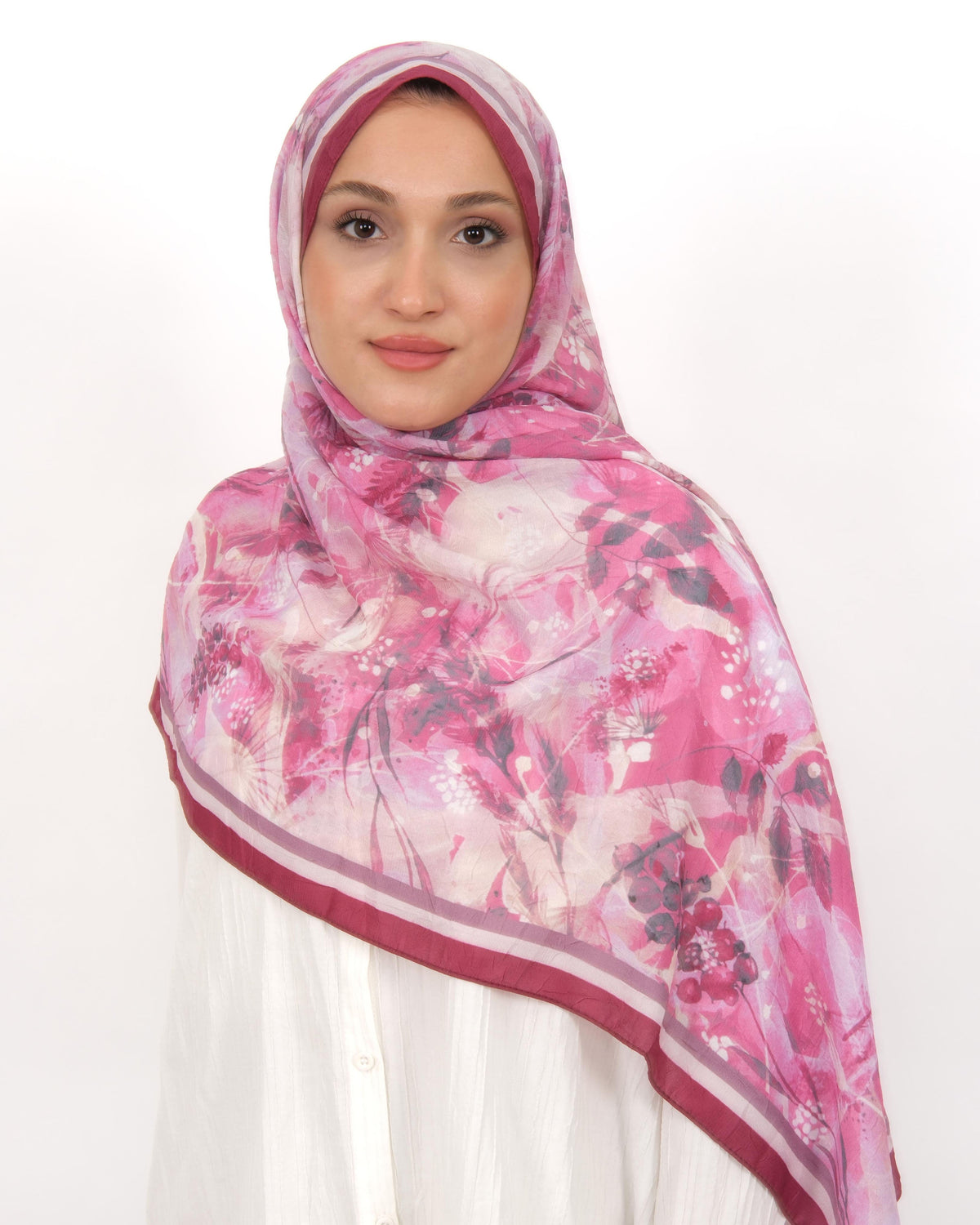 Soft Bambu Kraş Şal D050 Bordo, çiçekli desenli, 75 × 185 cm şal – görsel 3