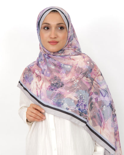 Soft Bambu Kraş Şal D050 Lila, çiçekli desenli, 75 × 185 cm şal – görsel 3