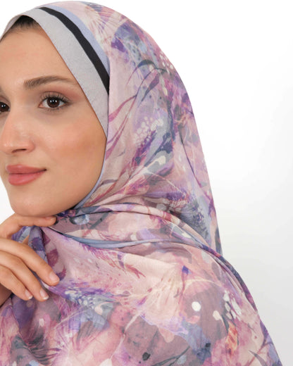 Soft Bambu Kraş Şal D050 Lila, çiçekli desenli, 75 × 185 cm şal – görsel 4