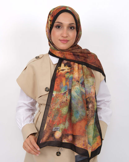 Soft Şal D064 Siyah-Kiremit, 75 × 185 cm şal – görsel 2
