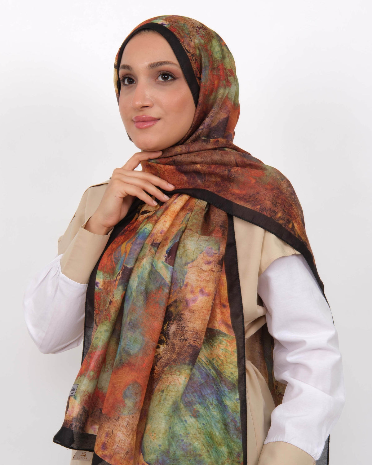 Soft Şal D064 Siyah-Kiremit, 75 × 185 cm şal – görsel 3