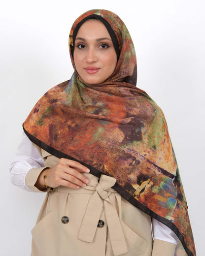 Soft Şal D064 Siyah-Kiremit, 75 × 185 cm şal – görsel 1