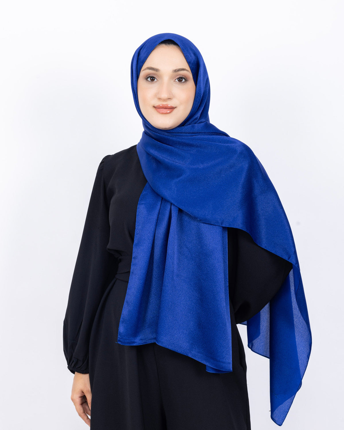 Düz Kristal Şal D019 Saks Mavisi, düz desenli, 75 × 185 cm şal – görsel 1