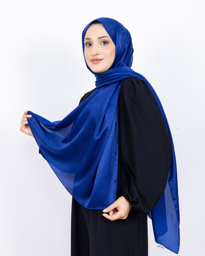 Düz Kristal Şal D019 Saks Mavisi, düz desenli, 75 × 185 cm şal – görsel 2