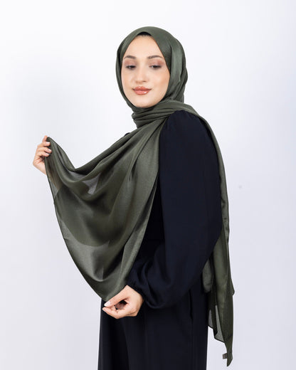 Düz Kristal Şal D019 Haki Yeşili, düz desenli, 75 × 185 cm şal – görsel 1
