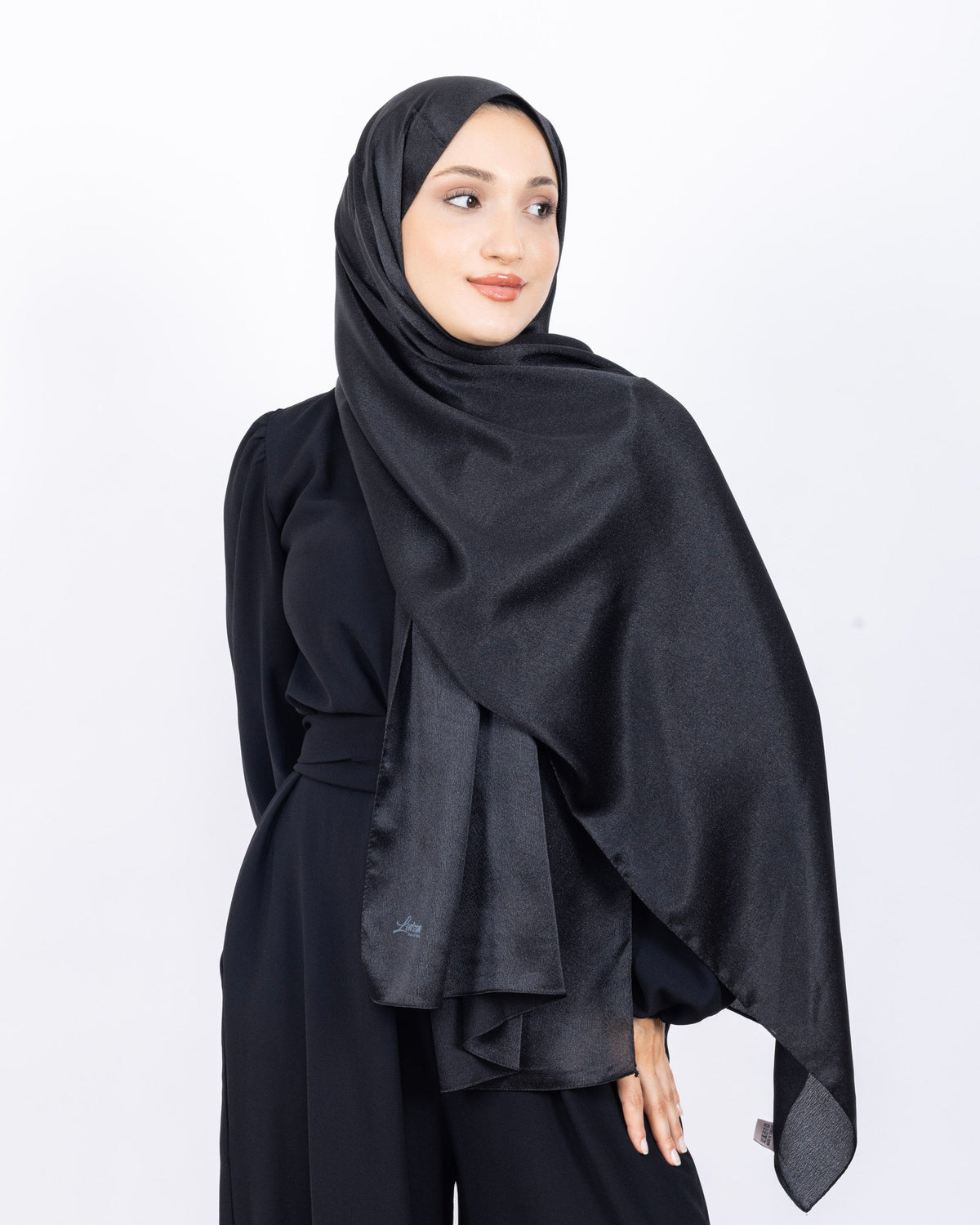Düz Kristal Şal D019 Siyah, düz desenli, 75 × 185 cm şal – görsel 2