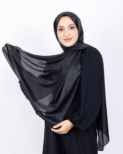 Düz Kristal Şal D019 Siyah, düz desenli, 75 × 185 cm şal – görsel 3