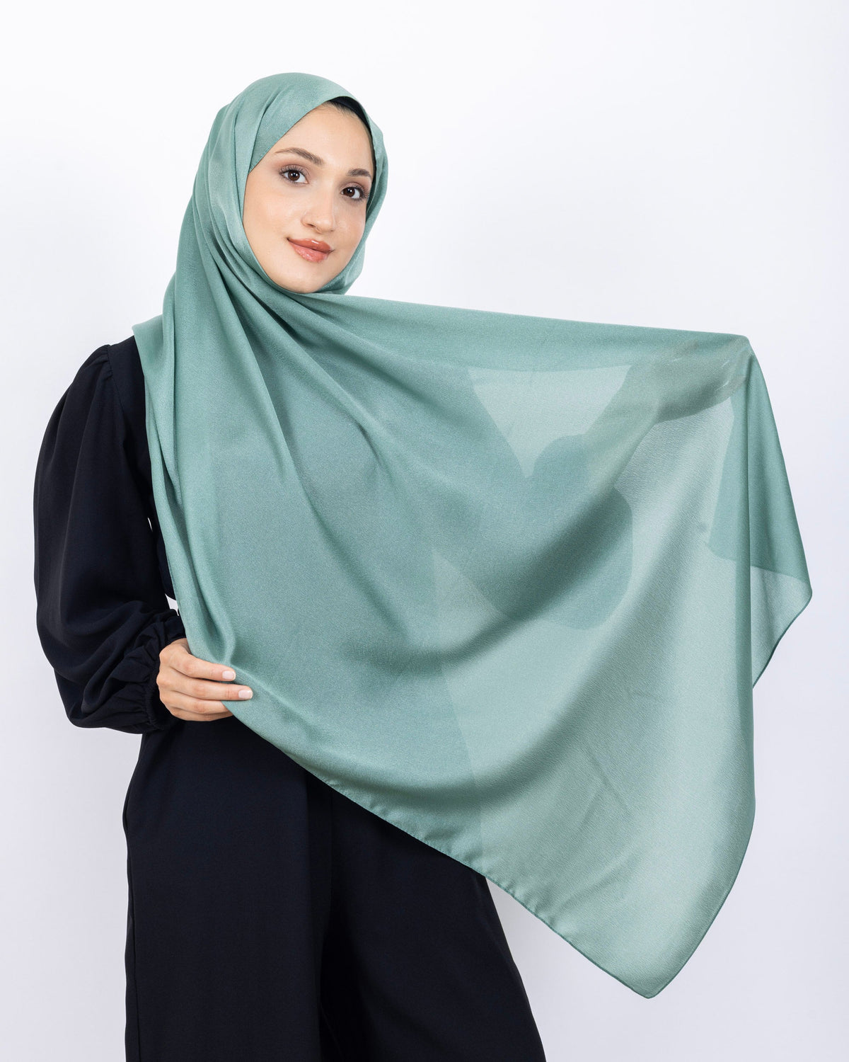 Düz Kristal Şal D019 Su Yeşili, düz desenli, 75 × 185 cm şal – görsel 1