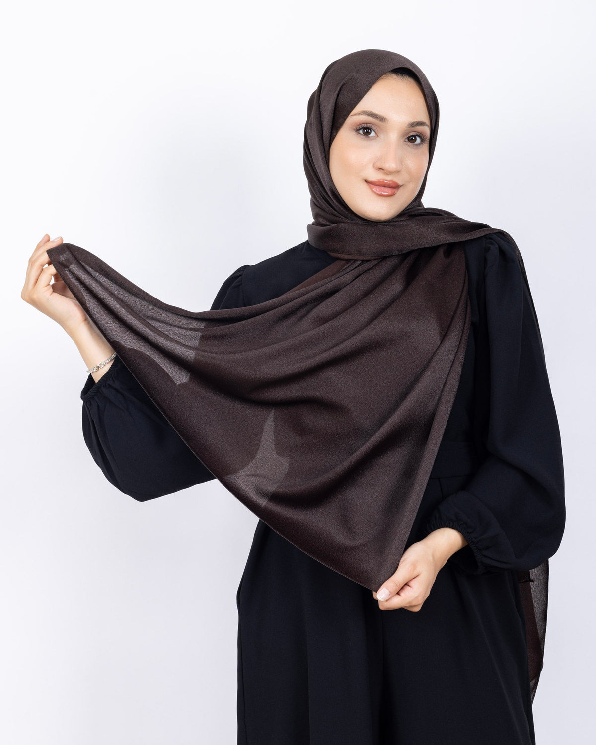 Düz Kristal Şal D019 Acı Kahve, düz desenli, 75 × 185 cm şal – görsel 3