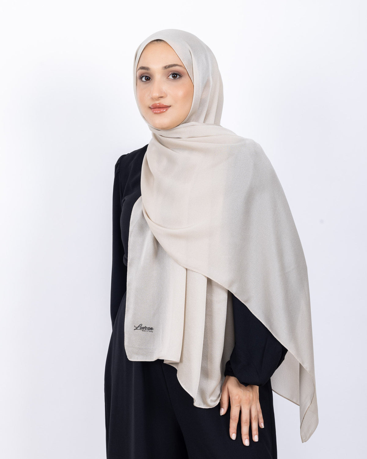 Düz Kristal Şal D019 Taş Rengi, düz desenli, 75 × 185 cm şal – görsel 2