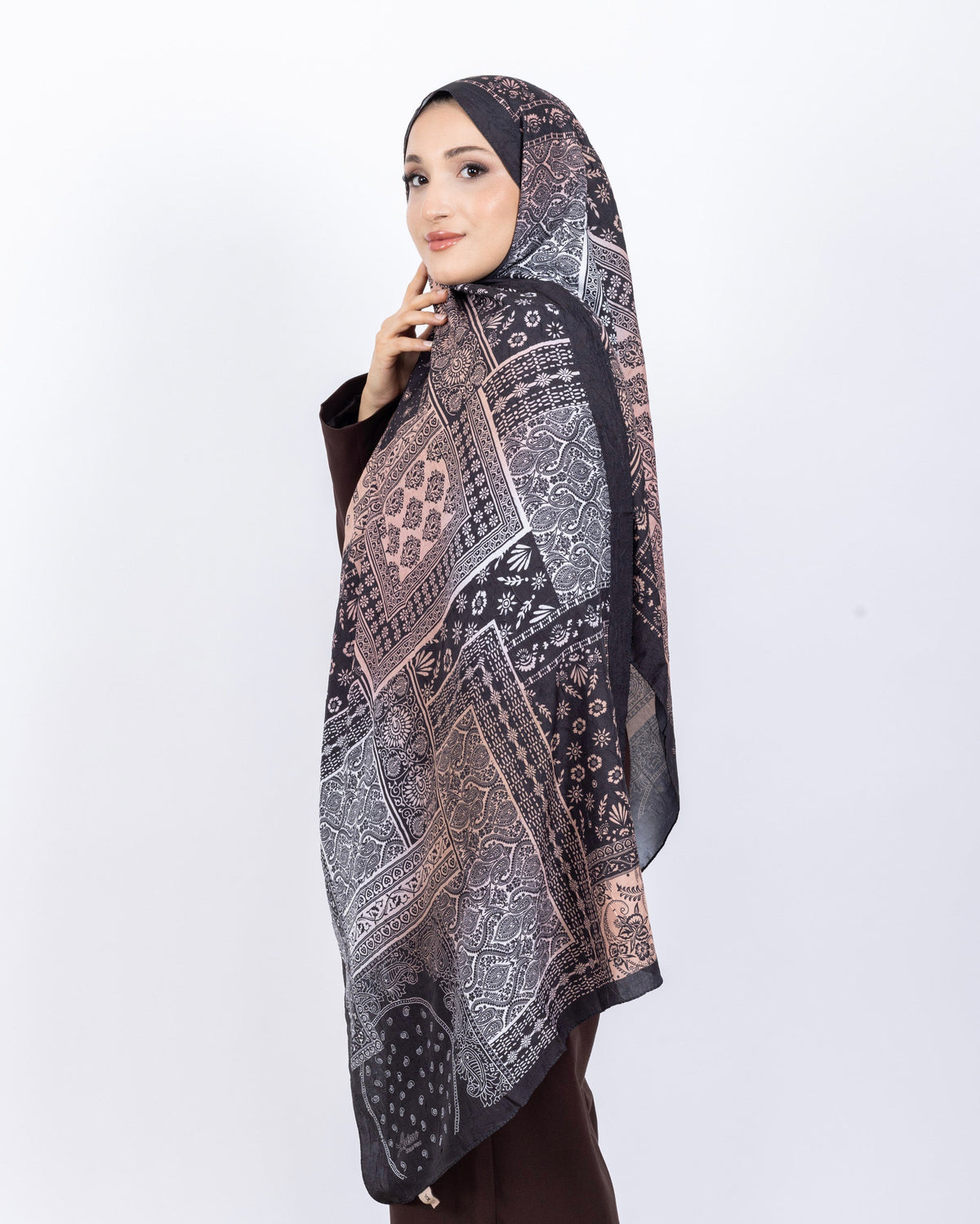 Mikro Bambu Kraş Şal D034 Siyah-Kahve, 75 × 185 cm şal – görsel 1