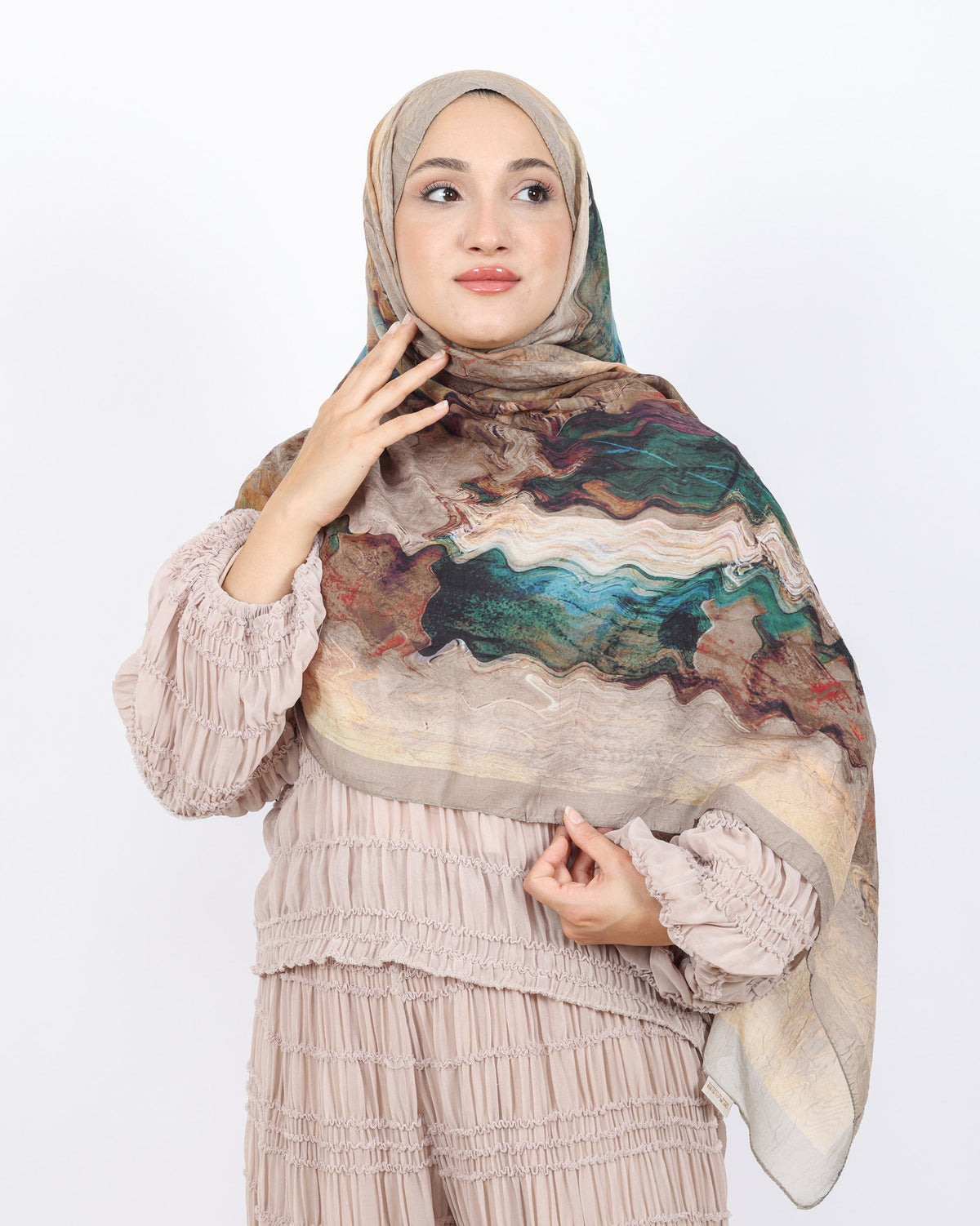 Soft Bambu Kraş Şal D045 Vizon, 75 × 185 cm şal – görsel 1