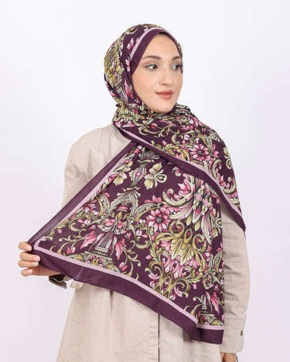 Soft Bambu Kraş Şal D040 Mürdüm, çiçekli desenli, 75 × 185 cm şal – görsel 1