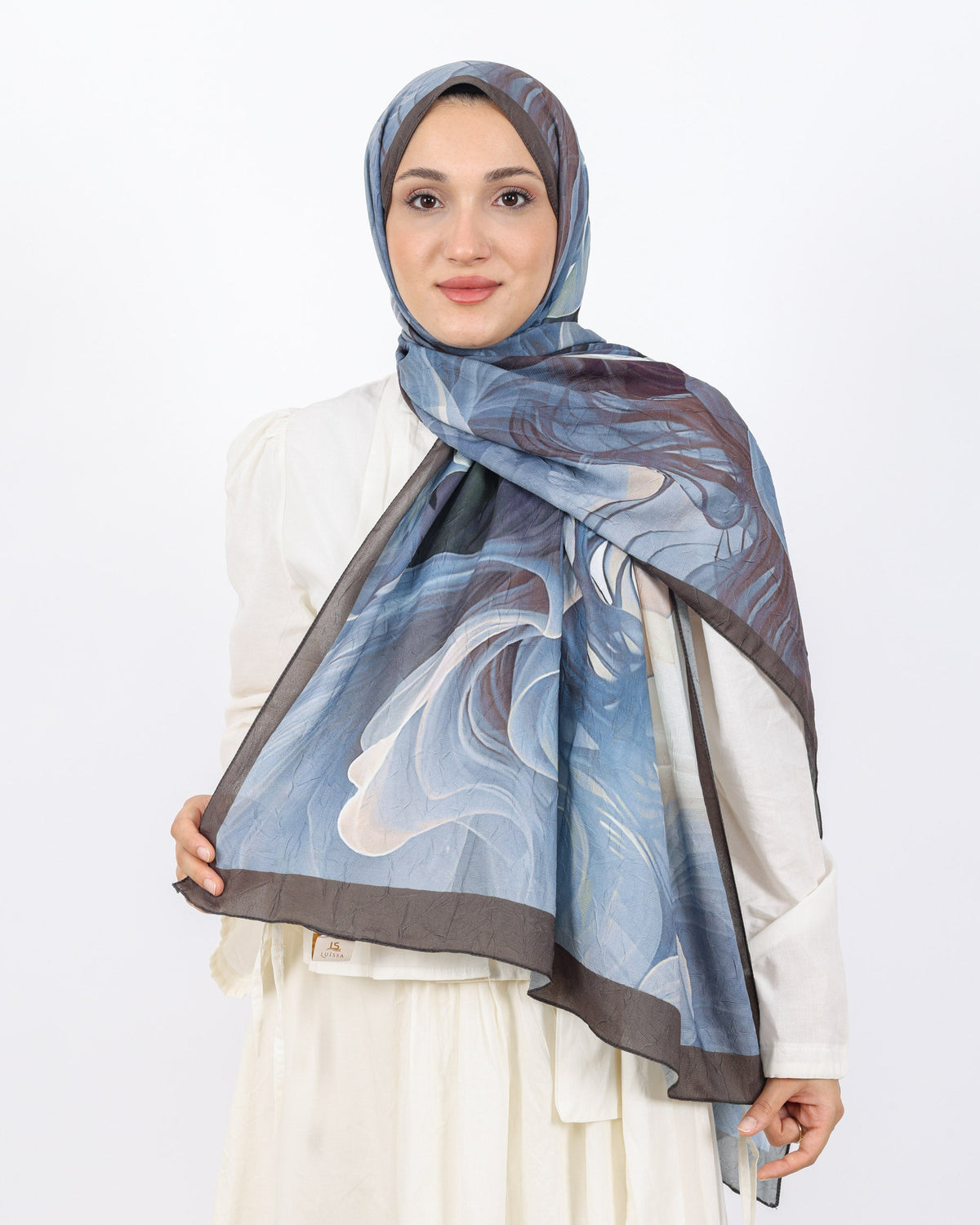 Soft Bambu Kraş Şal D052 Kahve-Mavi, 75 × 185 cm şal – görsel 2