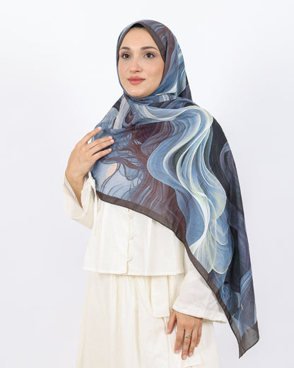 Soft Bambu Kraş Şal D052 Kahve-Mavi, 75 × 185 cm şal – görsel 1