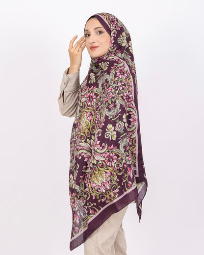 Soft Bambu Kraş Şal D040 Mürdüm, çiçekli desenli, 75 × 185 cm şal – görsel 3