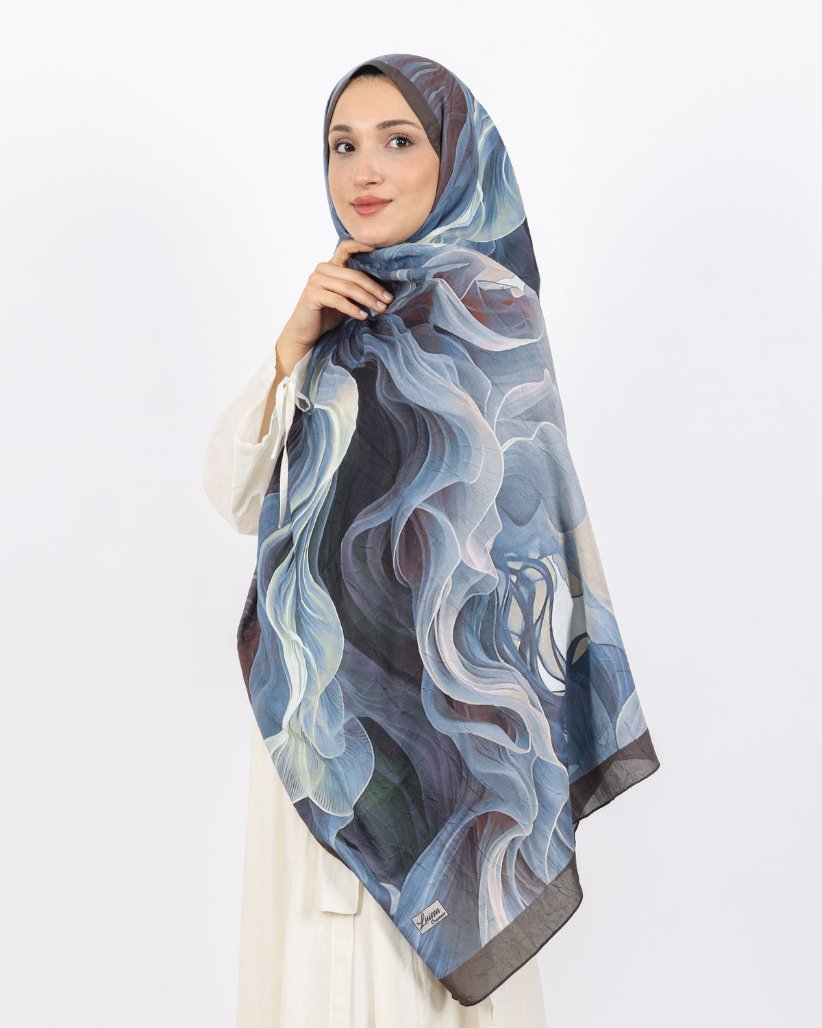 Soft Bambu Kraş Şal D052 Kahve-Mavi, 75 × 185 cm şal – görsel 3