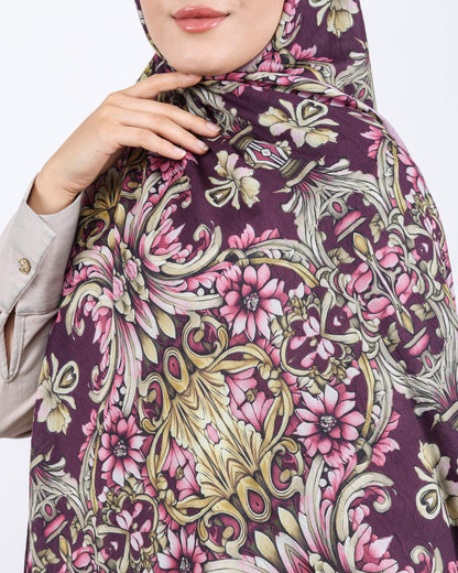 Soft Bambu Kraş Şal D040 Mürdüm, çiçekli desenli, 75 × 185 cm şal – görsel 4