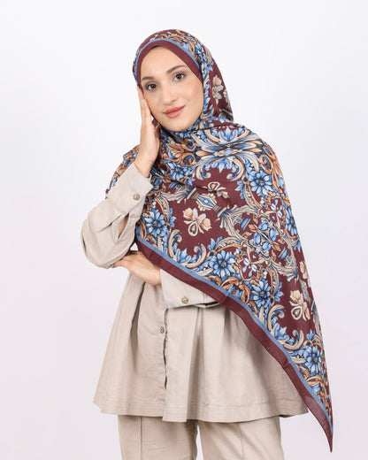 Soft Bambu Kraş Şal D040 Bordo-Mavi, çiçekli desenli, 75 × 185 cm şal – görsel 1