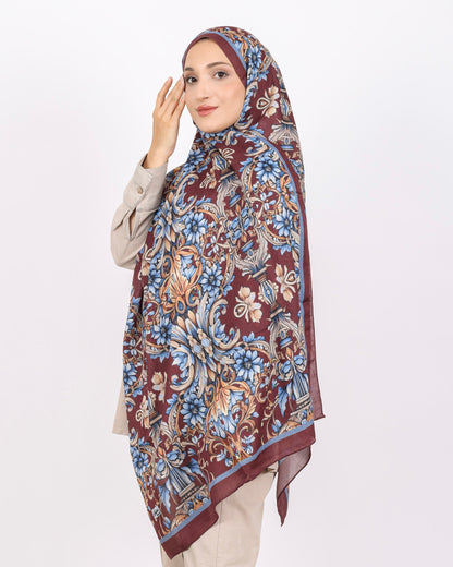 Soft Bambu Kraş Şal D040 Bordo-Mavi, çiçekli desenli, 75 × 185 cm şal – görsel 3