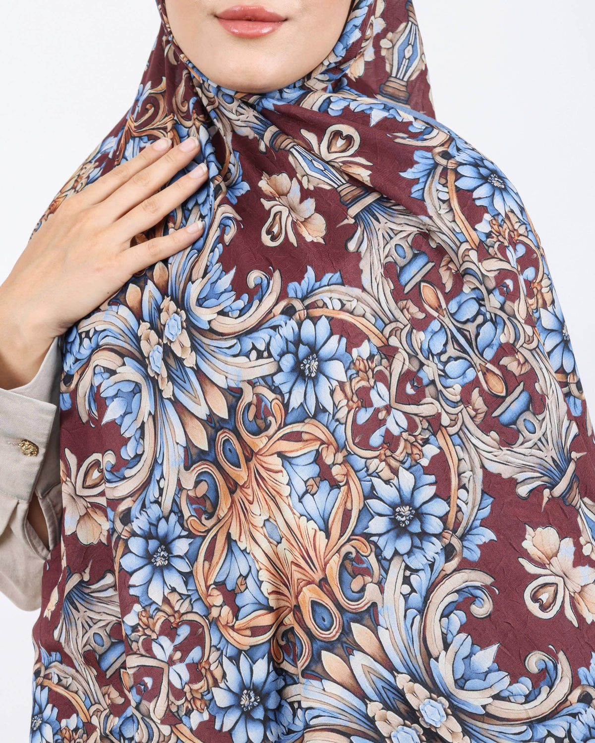 Soft Bambu Kraş Şal D040 Bordo-Mavi, çiçekli desenli, 75 × 185 cm şal – görsel 4